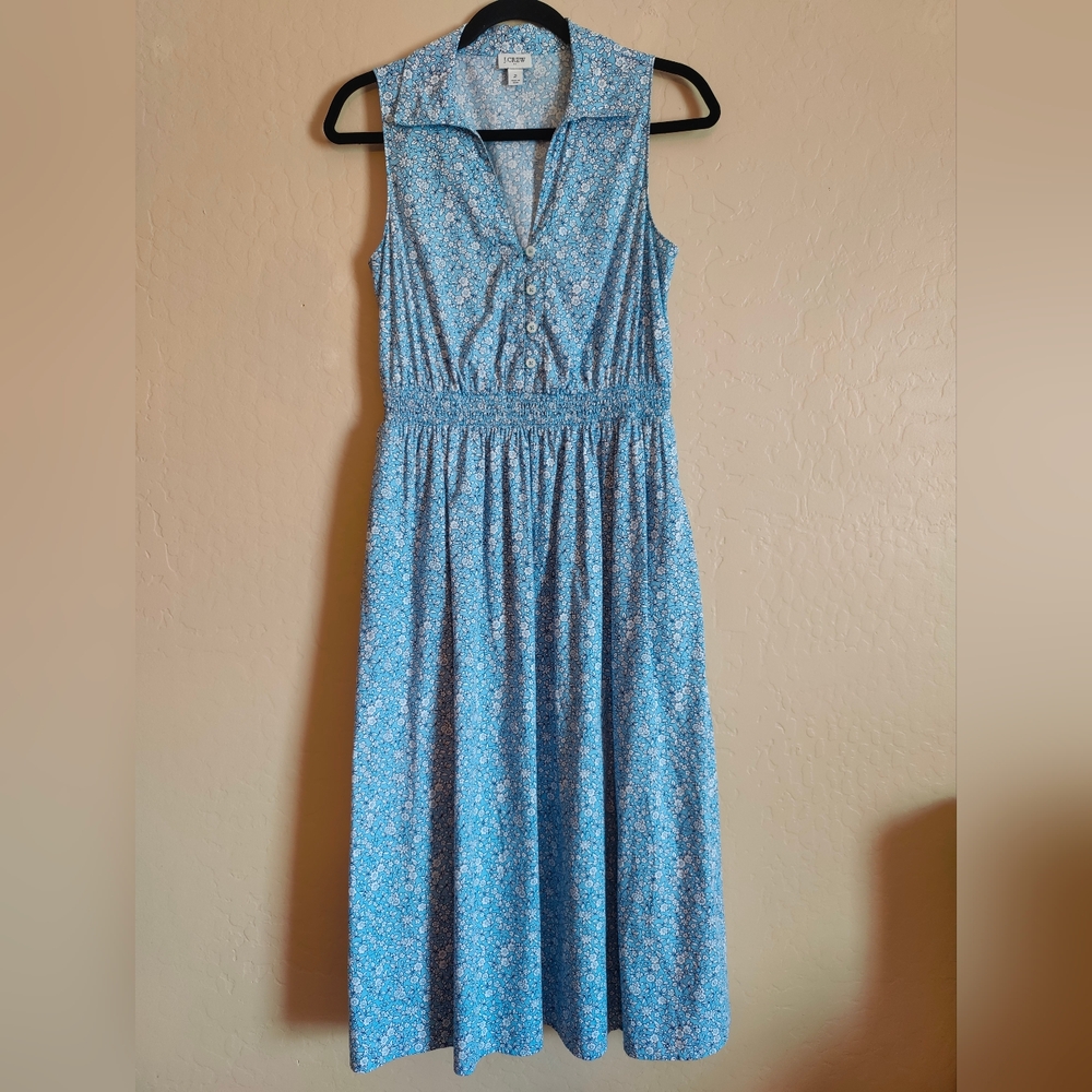 J.Crew Factory - Blue Floral Collared Midi Dress